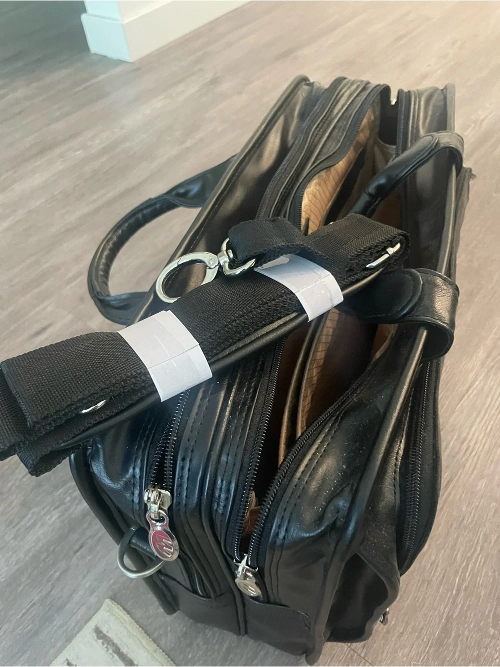 McKlein Elston Black Leather Laptop Briefcase with Shoulder Strap